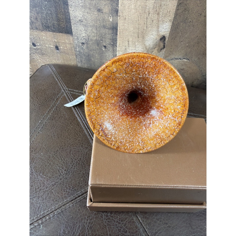 Vintage Style Glitter Trumpet Christmas Ornament Patina Orange Green Musical - Picture 11 of 13